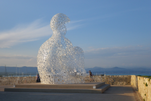Antibes - the unique, lacy form of the "Le Nomade" sculpture looks out to sea