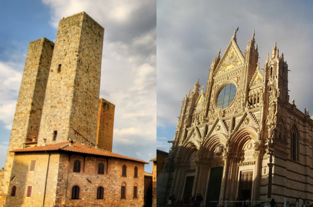 Medieval towers of San Gimignano and the splendid cathedral of Siena