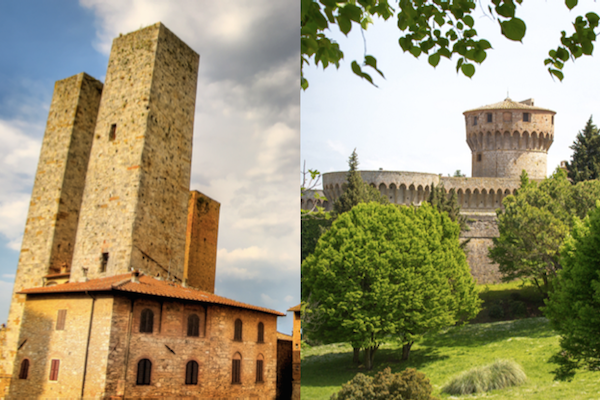 Medieval towers of San Gimignano and fortress of Volterra